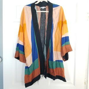 NWT Oneil Colorful Kimono Open Front Robe / Beach Cover Up, Color Block Sz M / L